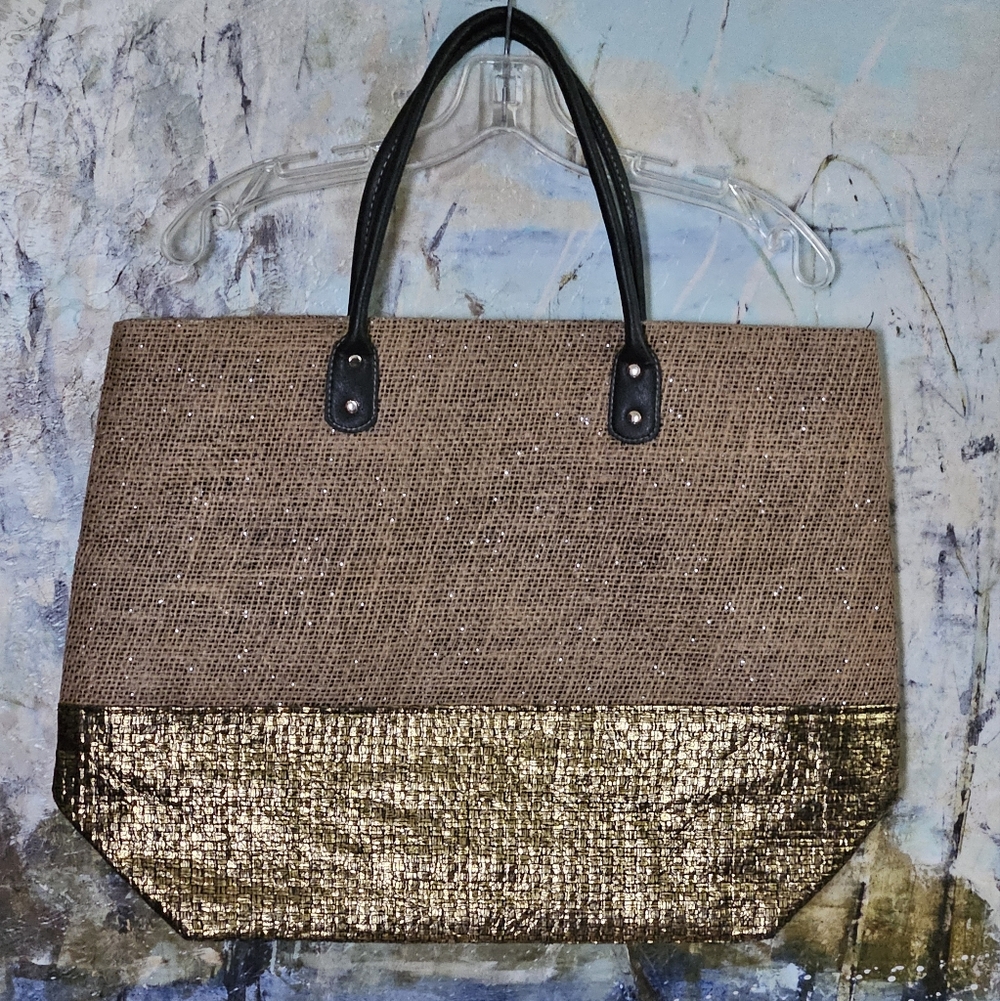 Tickled Pink Two-Tone Shimmer Jute Beach Tote Bag